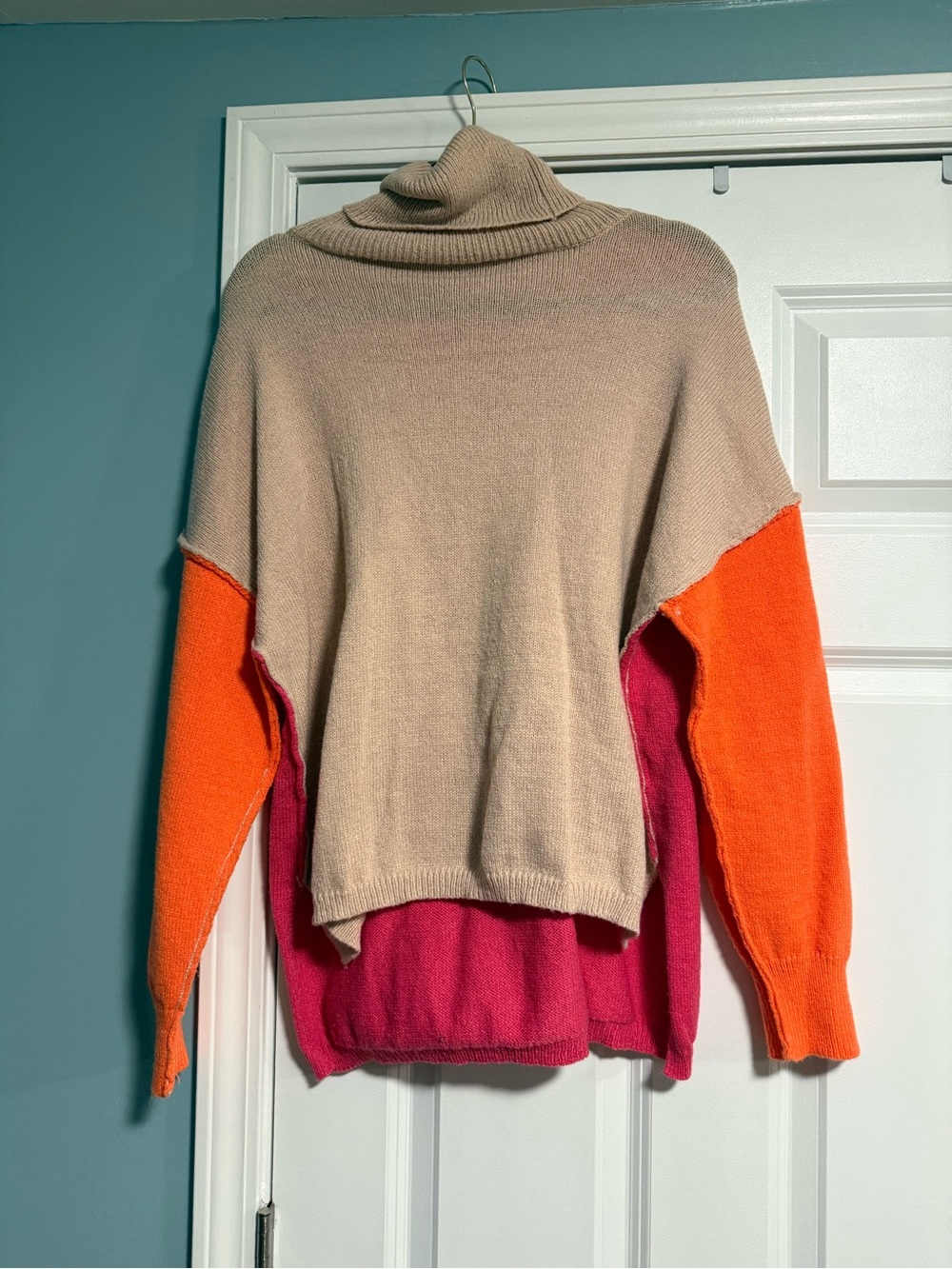 10 Items for $20: SHEIN Colorblock Cowl Neck Sweater in Beige, Orange & Pink